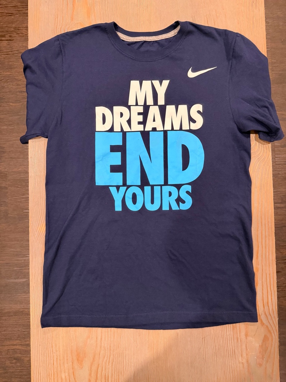 Nike Navy Short-Sleeve Graphic Tee “My Dreams End Yours”